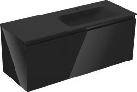 Mexen Orio bathroom cabinet 120 cm with Vela right sink, 1S, 1D, black gloss/black matte - 91A13-12047-3-BBFF70-W23P71