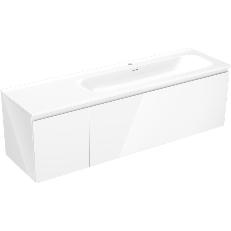 Mexen Orio 160 cm Bathroom Cabinet with Right Washbasin Vela, 1S, 1D, White Gloss - 91A13-16047-3-BBFF00-W23P00