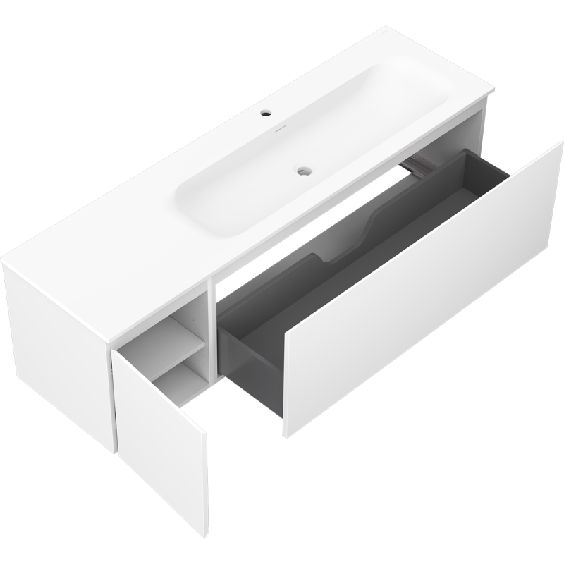 Mexen Orio 160 cm Bathroom Cabinet with Vela Right Sink, 1S, 1D, White Matte - 91A13-16047-3-BBFF01-W23P01