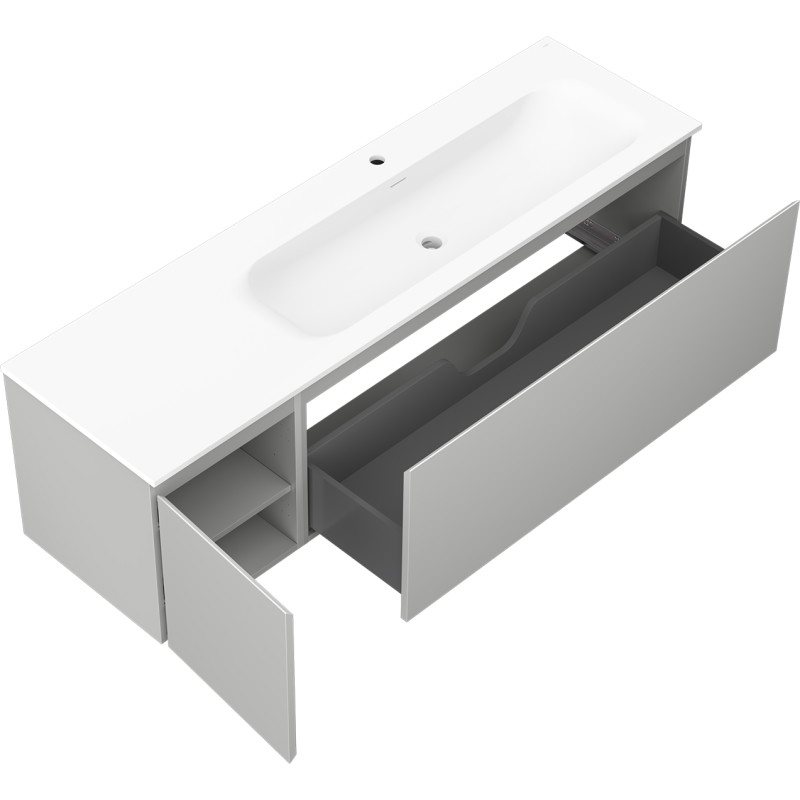 Mexen Orio 160 cm bathroom cabinet with Vela sink right, 1S, 1D, gray matte/white matte - 91A13-16047-3-BBFF62-W23P01