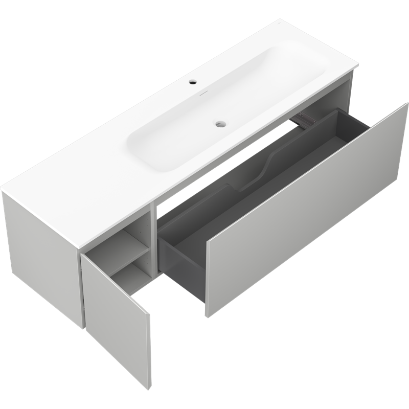 Mexen Orio bathroom cabinet 160 cm with Vela sink right, 1S, 1D, gray matte/white matte - 91A13-16047-3-BBFF62-W23P01