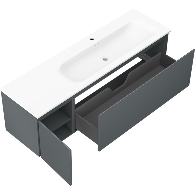Mexen Orio bathroom cabinet 160 cm with Vela sink right, 1S, 1D, graphite matte/white matte - 91A13-16047-3-BBFF66-W23P01