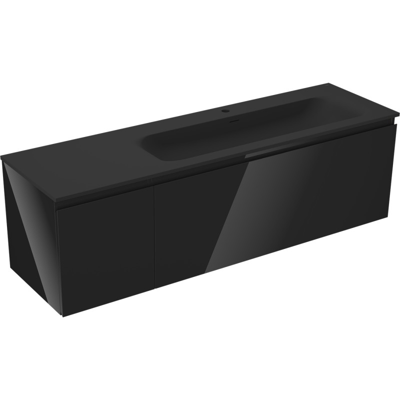 Mexen Orio 160 cm bathroom cabinet with Vela right sink, 1S, 1D, black gloss/black matte - 91A13-16047-3-BBFF70-W23P71