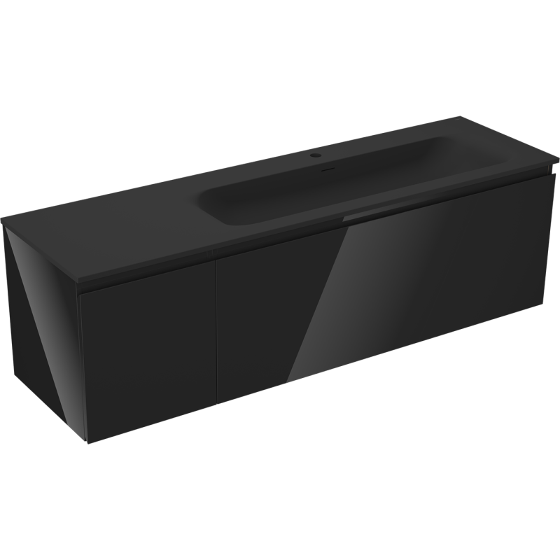 Mexen Orio bathroom cabinet 160 cm with Vela right washbasin, 1S, 1D, black gloss/black matte - 91A13-16047-3-BBFF70-W23P71