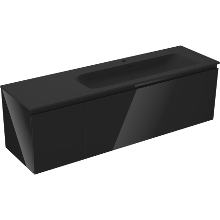 Mexen Orio 160 cm bathroom cabinet with Vela right sink, 1S, 1D, black gloss/black matte - 91A13-16047-3-BBFF70-W23P71