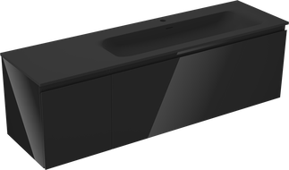 Mexen Orio 160 cm bathroom cabinet with Vela right sink, 1S, 1D, black gloss/black matte - 91A13-16047-3-BBFF70-W23P71