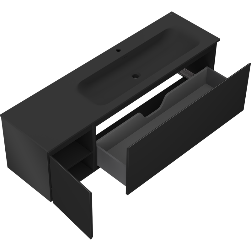 Mexen Orio 160 cm bathroom cabinet with Vela right basin, 1S, 1D, black matte - 91A13-16047-3-BBFF71-W23P71