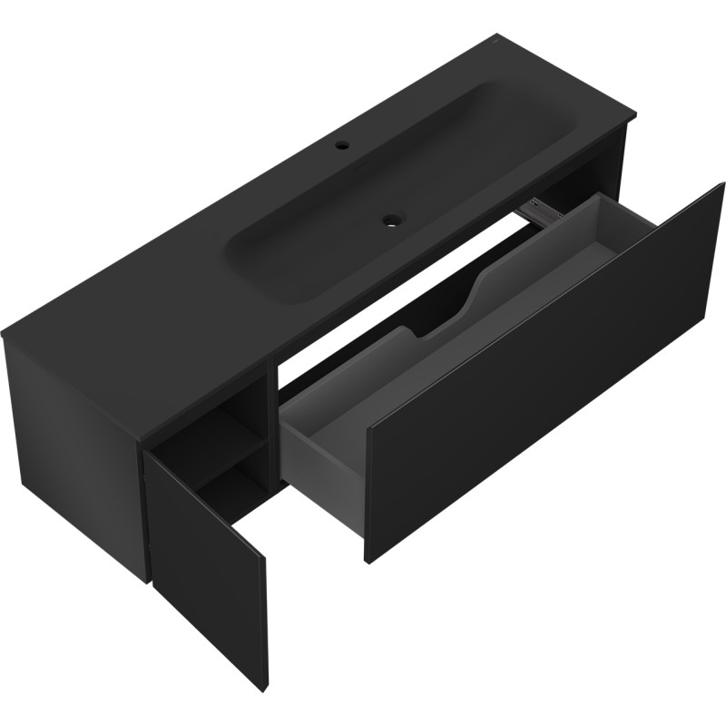 Mexen Orio bathroom cabinet 160 cm with Vela sink right, 1S, 1D, black matte - 91A13-16047-3-BBFF71-W23P71