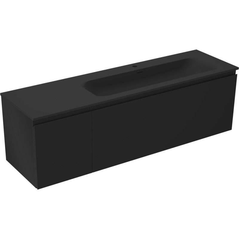 Mexen Orio bathroom cabinet 160 cm with Vela sink right, 1S, 1D, black matte - 91A13-16047-3-BBFF71-W23P71