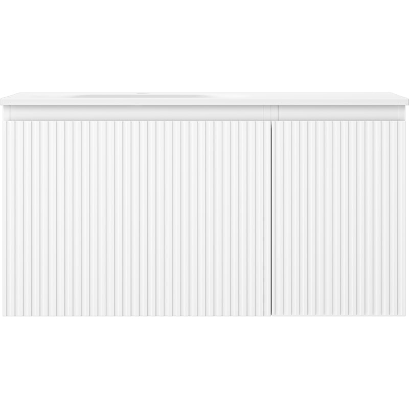 Mexen Rivel 90 cm bathroom cabinet with Vela left sink, 1S, 1D, fluted, matte white - 91A23-09047-3-BBFF01-W23L01