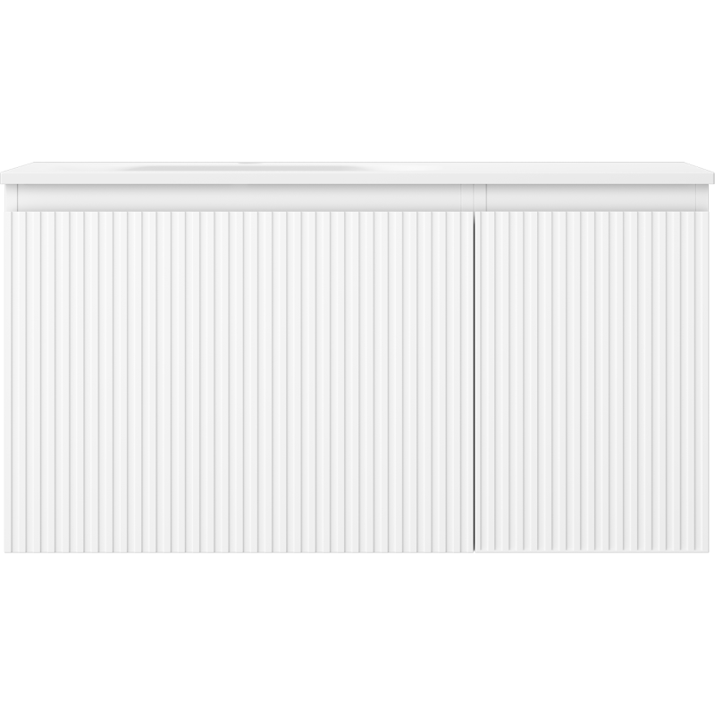 Mexen Rivel bathroom cabinet 90 cm with Vela left sink, 1S, 1D, grooved, white matte - 91A23-09047-3-BBFF01-W23L01