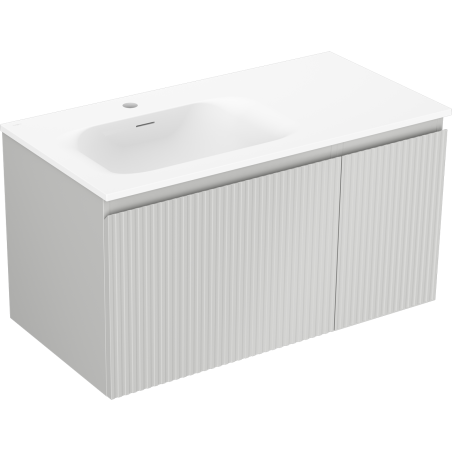 Mexen Rivel 90 cm bathroom cabinet with Vela left sink, 1S, 1D, grooved, gray matte/white matte - 91A23-09047-3-BBFF62-W23L01