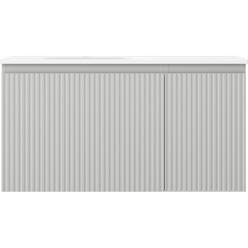 Mexen Rivel 90 cm bathroom cabinet with Vela left sink, 1S, 1D, grooved, gray matte/white matte - 91A23-09047-3-BBFF62-W23L01