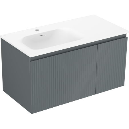 Mexen Rivel 90 cm bathroom cabinet with Vela left washbasin, 1S, 1D, grooved, matte graphite/white - 91A23-09047-3-BBFF66-W23L01