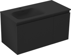 Mexen Rivel bathroom cabinet 90 cm with Vela left washbasin, 1S, 1D, fluted, black matte - 91A23-09047-3-BBFF71-W23L71