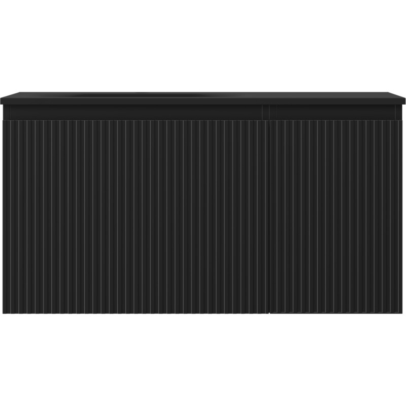 Mexen Rivel 90 cm Bathroom Cabinet with Vela Left Sink, 1S, 1D, Ribbed, Matte Black - 91A23-09047-3-BBFF71-W23L71