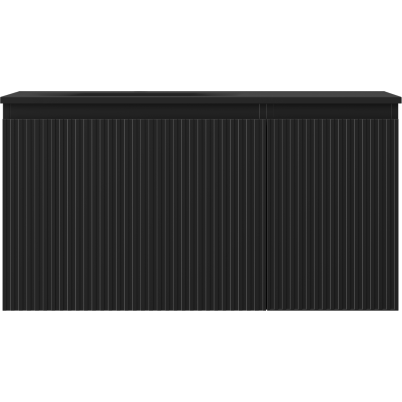 Mexen Rivel bathroom cabinet 90 cm with Vela left washbasin, 1S, 1D, fluted, black matte - 91A23-09047-3-BBFF71-W23L71