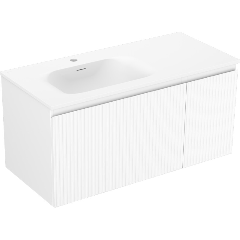 Mexen Rivel 100 cm Bathroom Cabinet with Vela Left Sink, 1S, 1D, Grooved, White Matte - 91A23-10047-3-BBFF01-W23L01