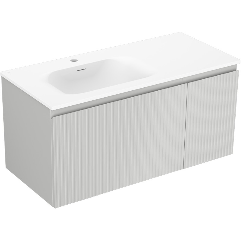 Mexen Rivel 100 cm Bathroom Cabinet with Left Vela Sink, 1S, 1D, Fluted, Gray Matte/White Matte - 91A23-10047-3-BBFF62-W23L01