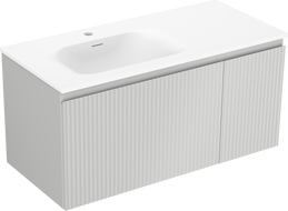 Mexen Rivel 100 cm Bathroom Cabinet with Left Vela Sink, 1S, 1D, Fluted, Gray Matte/White Matte - 91A23-10047-3-BBFF62-W23L01