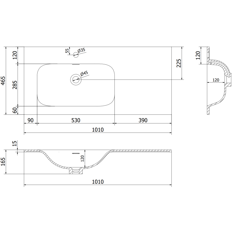 Mexen Rivel bathroom cabinet 100 cm with Vela left sink, 1S, 1D, grooved, graphite matte/white matte