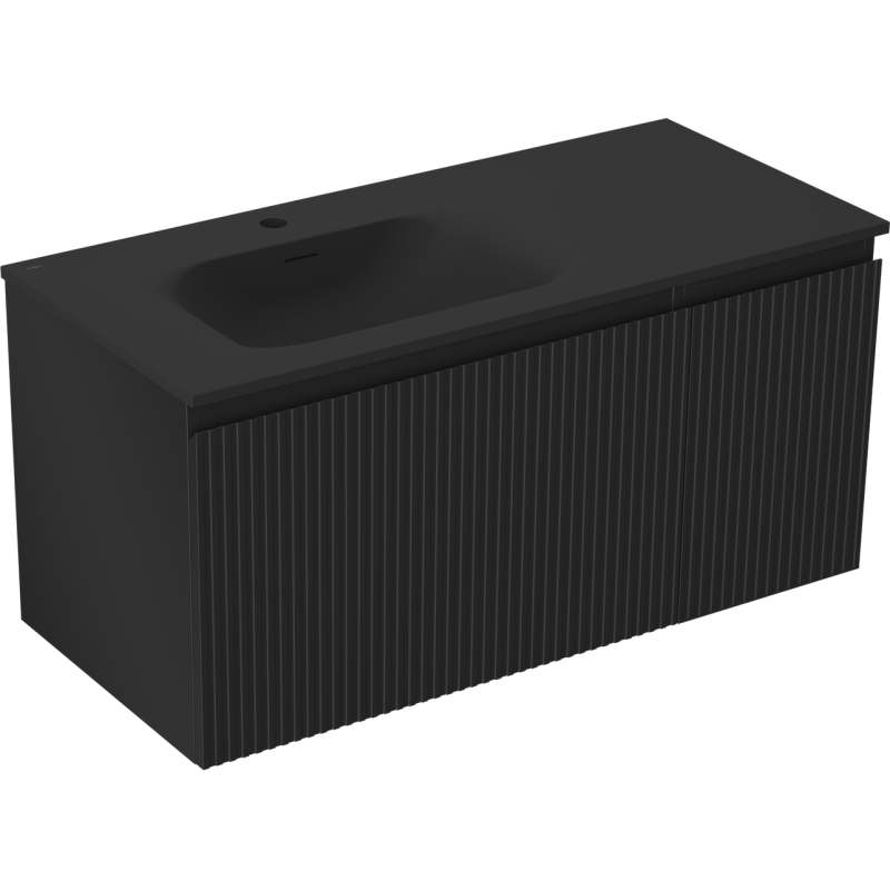 Mexen Rivel bathroom cabinet 100 cm with Vela left sink, 1S, 1D, grooved, black matte - 91A23-10047-3-BBFF71-W23L71