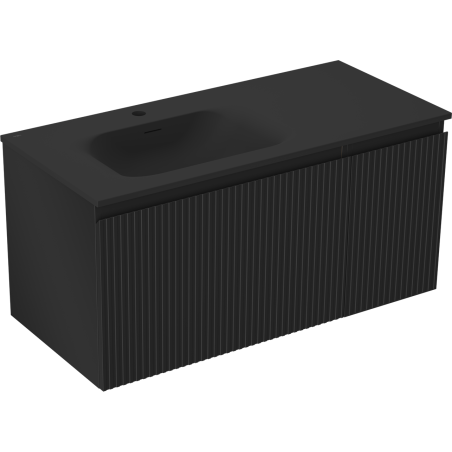 Mexen Rivel 100 cm Bathroom Cabinet with Vela Left Sink, 1 Drawer, 1 Door, Grooved, Black Matte - 91A23-10047-3-BBFF71-W23L71