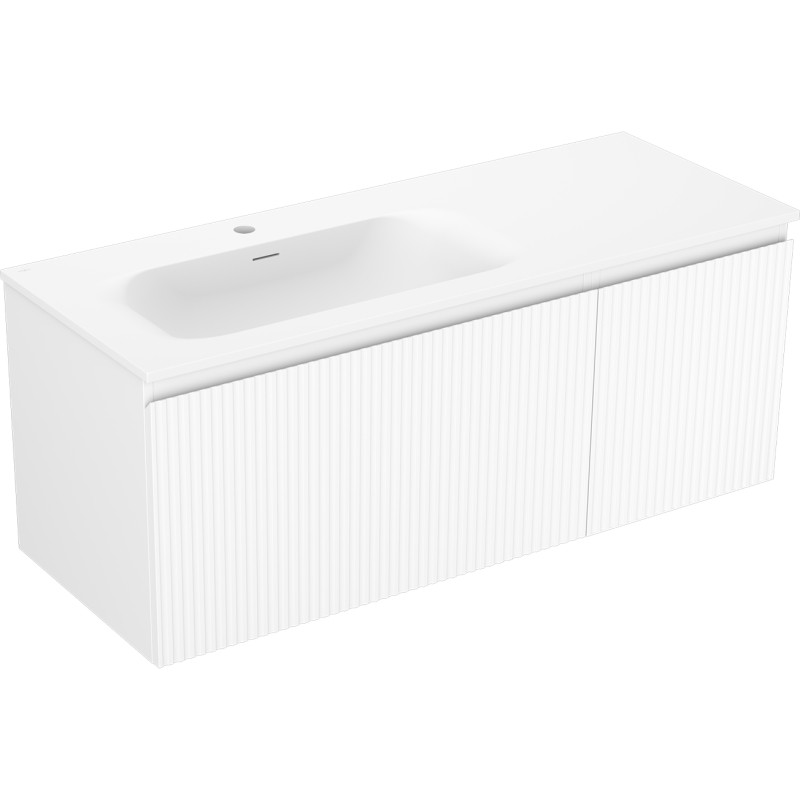 Mexen Rivel 120 cm bathroom cabinet with Vela left sink, 1S, 1D, fluted, white matte - 91A23-12047-3-BBFF01-W23L01