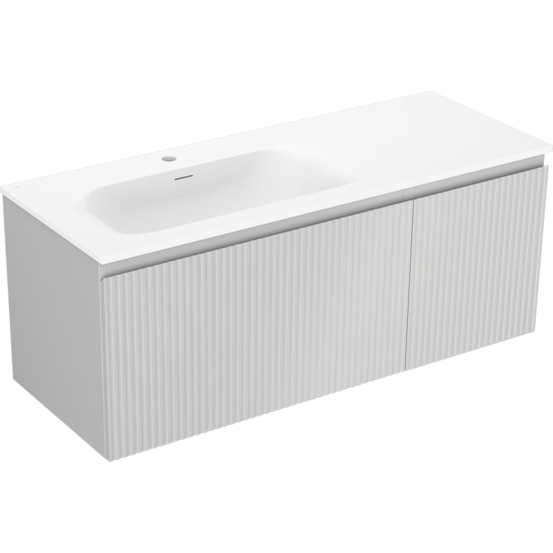 Mexen Rivel 120 cm Bathroom Cabinet with Vela Left Sink, 1 Drawer, 1 Door, Grooved, Matte Gray/Matte White