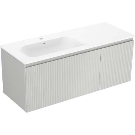 Mexen Rivel 120 cm Bathroom Cabinet with Vela Left Sink, 1 Drawer, 1 Door, Grooved, Matte Gray/Matte White