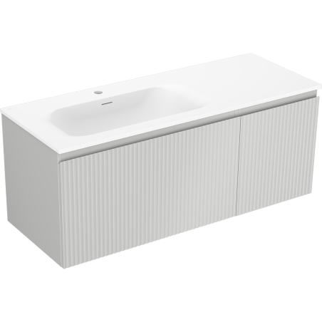 Mexen Rivel bathroom cabinet 120 cm with Vela left sink, 1S, 1D, fluted, gray matte/white matte - 91A23-12047-3-BBFF62-W23L01