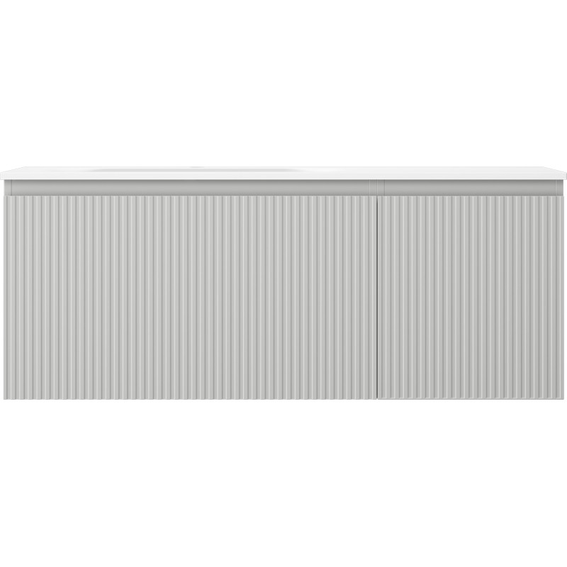 Mexen Rivel 120 cm Bathroom Cabinet with Vela Left Sink, 1 Drawer, 1 Door, Grooved, Matte Gray/Matte White