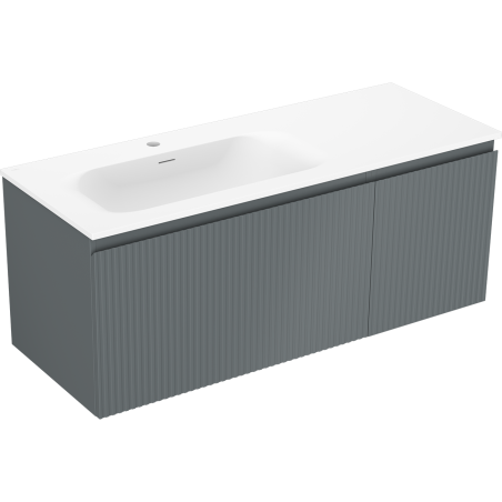 Mexen Rivel bathroom cabinet 120 cm with Vela left sink, 1S, 1D, ribbed, matte graphite/white matte