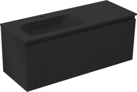 Mexen Rivel 120 cm bathroom cabinet with Vela left sink, 1S, 1D, fluted, black matte - 91A23-12047-3-BBFF71-W23L71