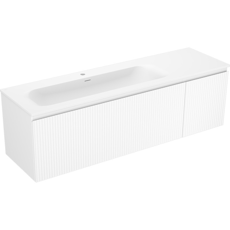 Mexen Rivel 160 cm Bathroom Cabinet with Vela Left Sink, 1 Drawer, 1 Door, Grooved, White Matte - 91A23-16047-3-BBFF01-W23L01