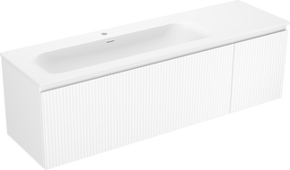Mexen Rivel 160 cm Bathroom Cabinet with Vela Left Sink, 1 Drawer, 1 Door, Grooved, White Matte - 91A23-16047-3-BBFF01-W23L01