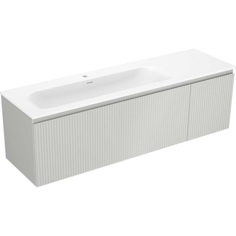 Mexen Rivel bathroom cabinet 160 cm with left Vela sink, 1S, 1D, grooved, gray matte/white matte - 91A23-16047-3-BBFF62-W23L01