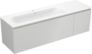 Mexen Rivel bathroom cabinet 160 cm with left Vela sink, 1S, 1D, grooved, gray matte/white matte - 91A23-16047-3-BBFF62-W23L01