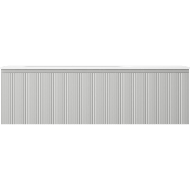 Mexen Rivel 160 cm bathroom cabinet with Vela left sink, 1S, 1D, fluted, gray matte/white matte - 91A23-16047-3-BBFF62-W23L01