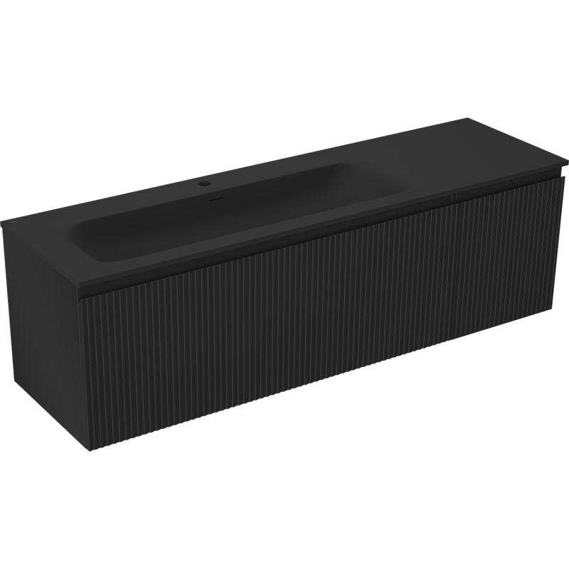 Mexen Rivel bathroom cabinet 160 cm with Vela left sink, 1S, 1D, fluted, black matte - 91A23-16047-3-BBFF71-W23L71
