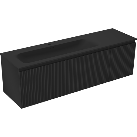 Mexen Rivel 160 cm bathroom cabinet with left Vela sink, 1 drawer, 1 door, grooved, black matte - 91A23-16047-3-BBFF71-W23L71