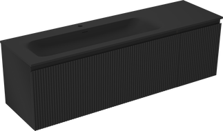 Mexen Rivel 160 cm bathroom cabinet with left Vela sink, 1 drawer, 1 door, grooved, black matte - 91A23-16047-3-BBFF71-W23L71