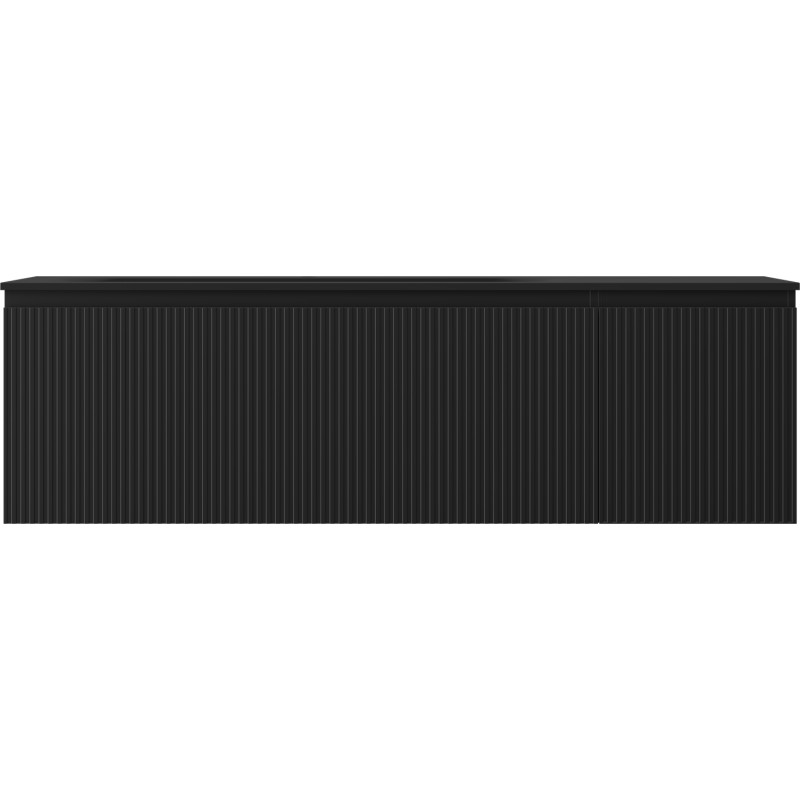 Mexen Rivel 160 cm bathroom cabinet with left Vela sink, 1 drawer, 1 door, grooved, black matte - 91A23-16047-3-BBFF71-W23L71