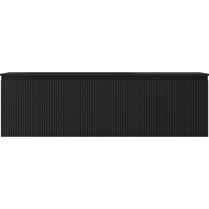 Mexen Rivel bathroom cabinet 160 cm with Vela left sink, 1S, 1D, fluted, black matte - 91A23-16047-3-BBFF71-W23L71