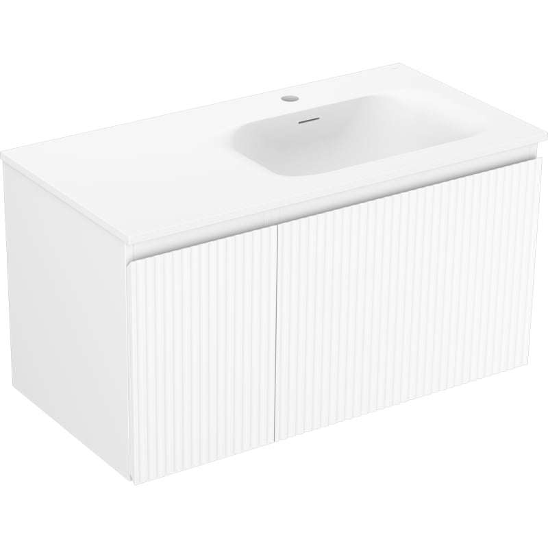 Mexen Rivel 90 cm bathroom cabinet with Vela sink right, 1S, 1D, grooved, white matte - 91A23-09047-3-BBFF01-W23P01
