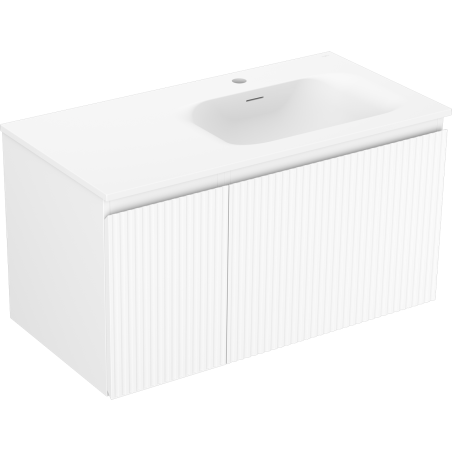 Mexen Rivel 90 cm bathroom cabinet with Vela sink right, 1S, 1D, grooved, white matte - 91A23-09047-3-BBFF01-W23P01