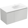 Mexen Rivel 90 cm Bathroom Cabinet with Vela Right Sink, 1 Drawer, 1 Door, Grooved, Gray Matte/White Matte