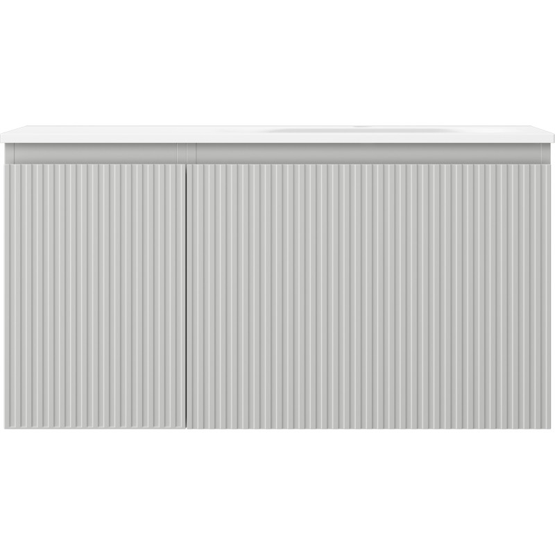 Mexen Rivel 90 cm Bathroom Cabinet with Vela Right Sink, 1 Drawer, 1 Door, Grooved, Gray Matte/White Matte