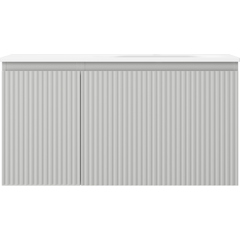 Mexen Rivel bathroom cabinet 90 cm with Vela right basin, 1S, 1D, fluted, matte gray/white matte - 91A23-09047-3-BBFF62-W23P01