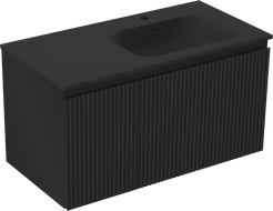 Mexen Rivel bathroom cabinet 90 cm with Vela right sink, 1S, 1D, fluted, matte black - 91A23-09047-3-BBFF71-W23P71
